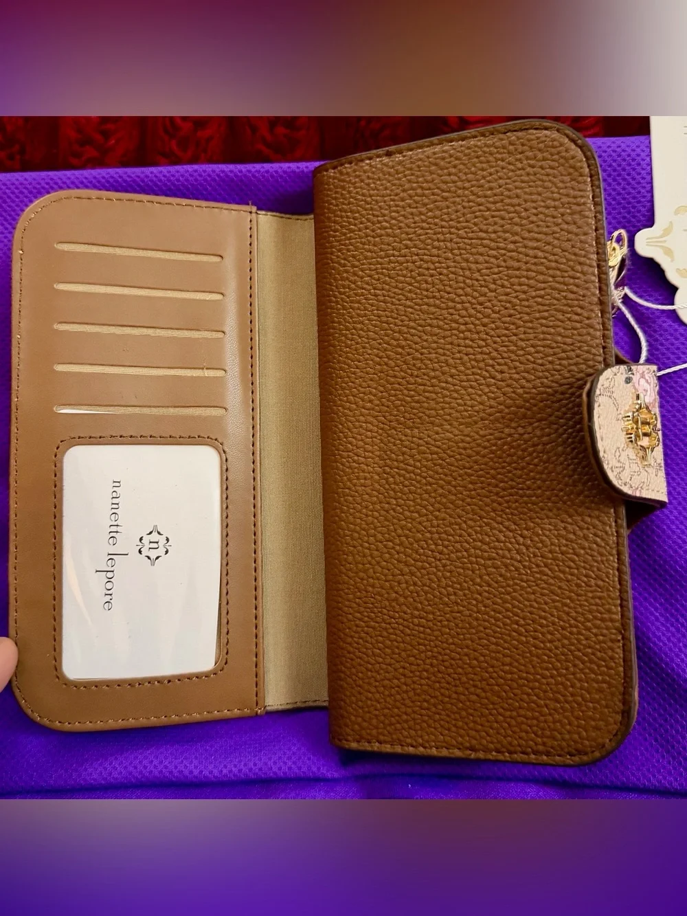Nanette Lepore Beige Floral Wallet with Pink Rose Accents